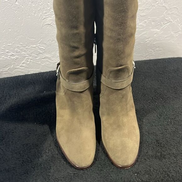 🔥 COACH Beverly Boots Mid Calf Suede Leather 3” Heel Olive Green Sz 8.5B - EUC - Picture 4 of 11